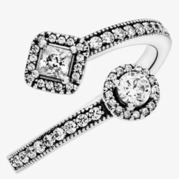Pandora Sparkling Square & Circle Open Ring - Picture 1 of 4